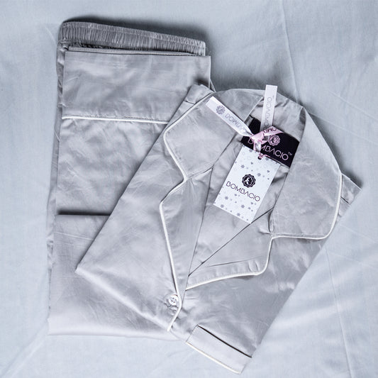 Grey & white piped satin women pyjama