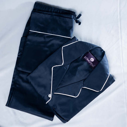 Navy & white piped satin women pyjama