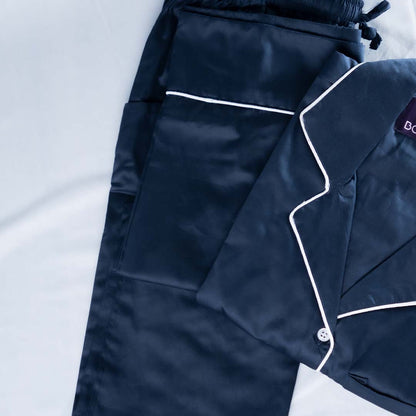 Navy & white piped satin women pyjama