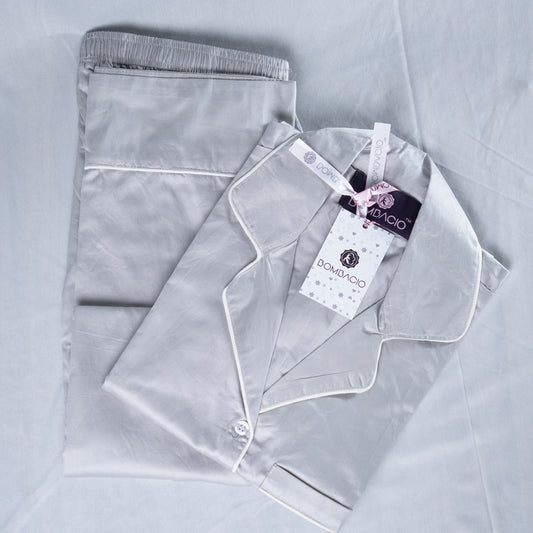Grey & white piped satin women pyjama