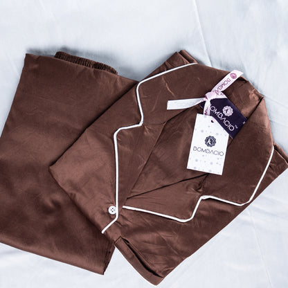 Brown  & white piped satin women pyjama