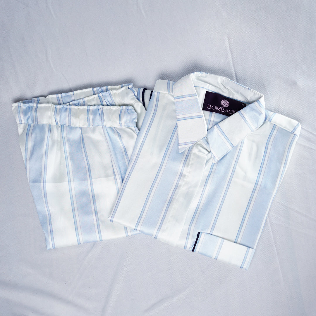 Blue & white stripe women nightwear