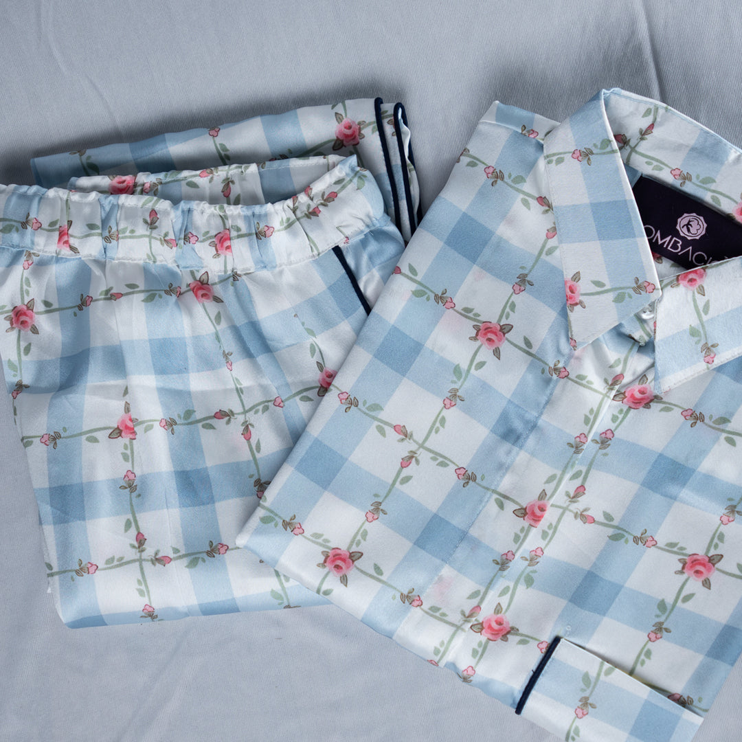 Checked flower women nightwear