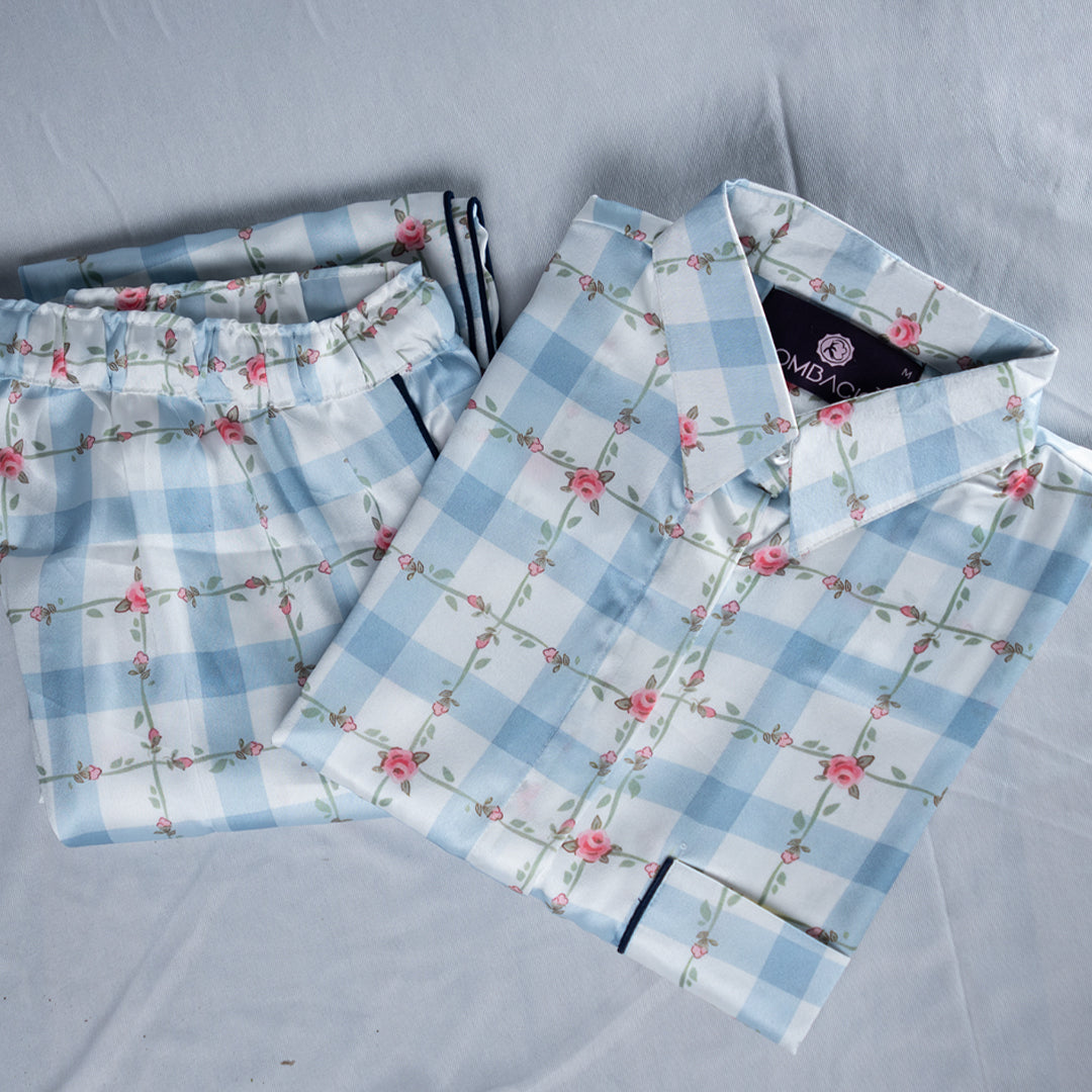 Checked flower women nightwear