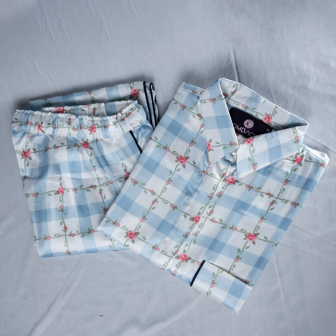 Checked flower women nightwear