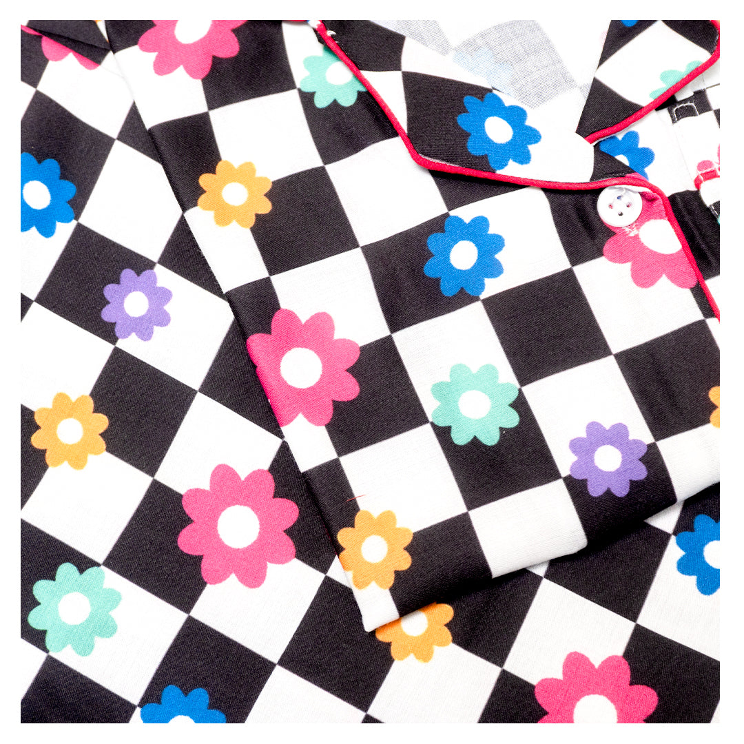 Floral Grid Night Suit